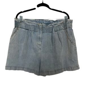 Skies Are Blue Denim Paperbag Waist Shorts Light Wash Soft Stretch Casual Summer